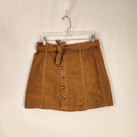 AMERICAN EAGLE Camel Brown Earthy Neutral Gobllincore Corduroy Mini Skirt Sz 4R - Picture 1 of 10